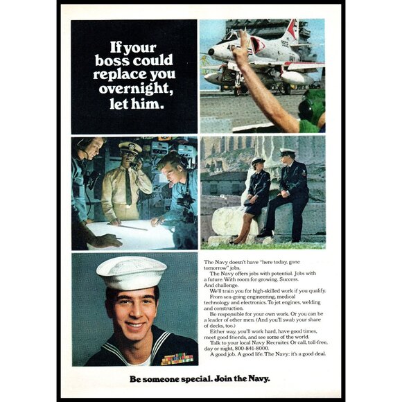 1974 US Navy Recruiter Recruiting Vintage Print Ad Pilot Fighter Plane Wall Art - Picture 1 of 1